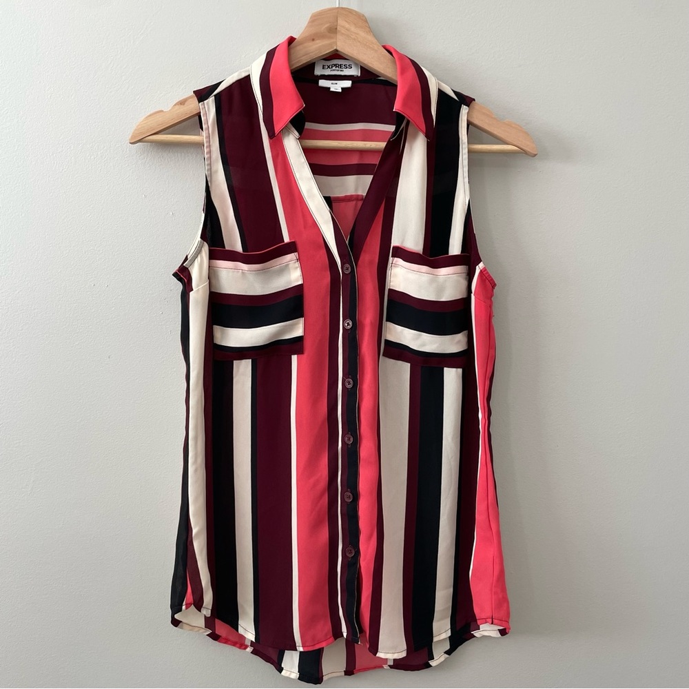 Express Slim Fit Sleeveless Striped Portofino Top XS - Picture 2 of 10